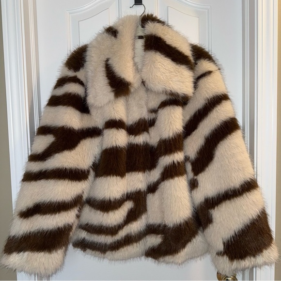 NWOT Free People Fiona Zebra Faux Fur Coat - Picture 9 of 16